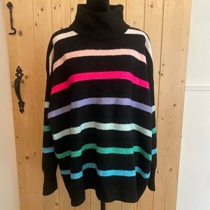 NWT Cabana by Crown & Ivy Turtleneck Black Striped Sweater Size Large